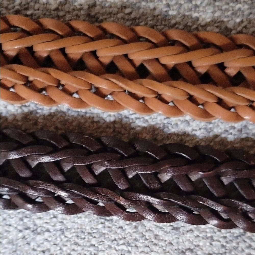L.C.I.Women’s Braided Vintage Leather Belt Set - Brown and Tan